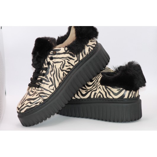 Półbuty damskie skórzane Kampa zebra beżowe