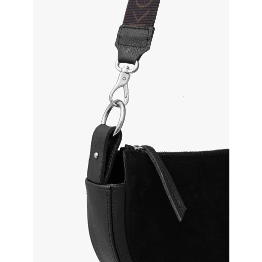 Czarna torebka Ryłko  na szerokim pasku z taśmy
