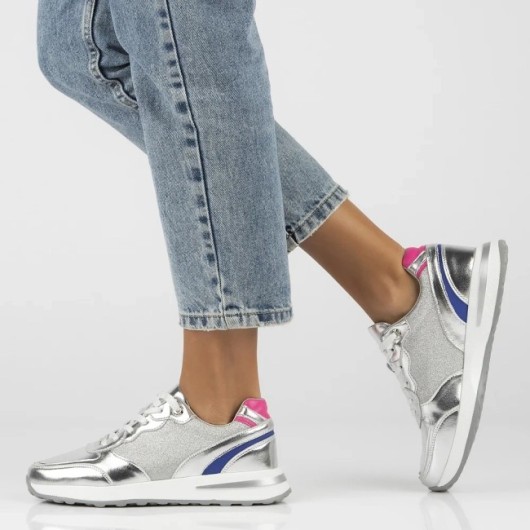 Skórzane sneakersy Filippo DP6724/25 SI srebrne