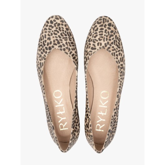 RYŁKO baleriny damskie w zwierzęcy deseń z ozdobną cholewką