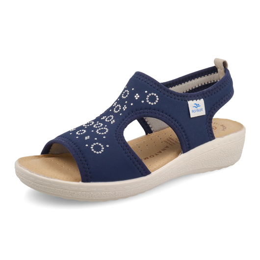 Sandałki Fly Flot granatowe na koturnie z cekinami