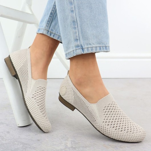 Półbuty Rieker 51969-90 ażurowe z tkaniny bardzo wygodne beżowe