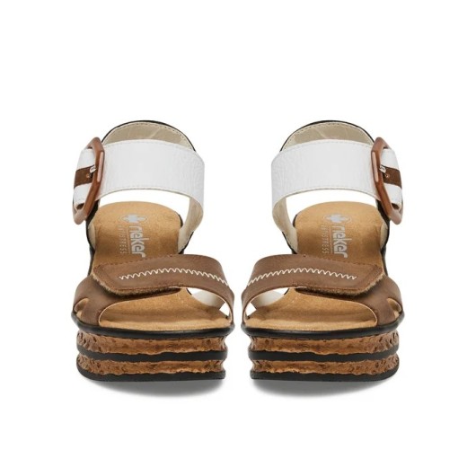 Beżowe Sandały Rieker Stylowe Obuwie Damskie Na Koturnie