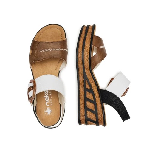 Beżowe Sandały Rieker Stylowe Obuwie Damskie Na Koturnie