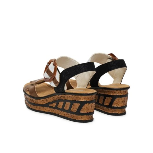 Beżowe Sandały Rieker Stylowe Obuwie Damskie Na Koturnie