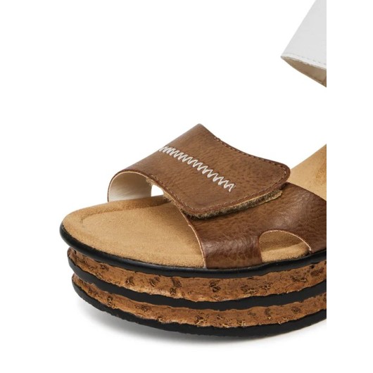 Beżowe Sandały Rieker Stylowe Obuwie Damskie Na Koturnie