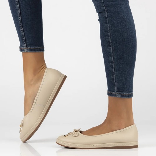 Skórzane baleriny Filippo DP6856/25 BE beżowe