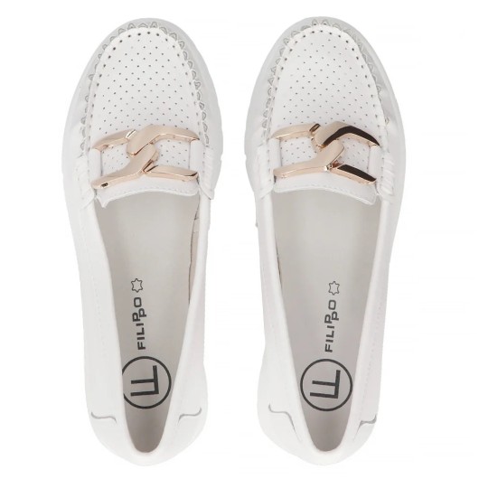 Skórzane mokasyny Filippo DP6827/25 WH białe