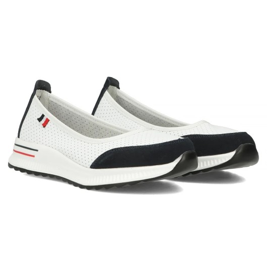 Skórzane półbuty na platformie Filippo  biało-granatowe