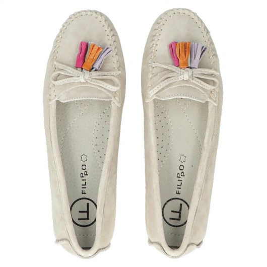 Skórzane mokasyny Filippo DP6136/25 BE beżowe