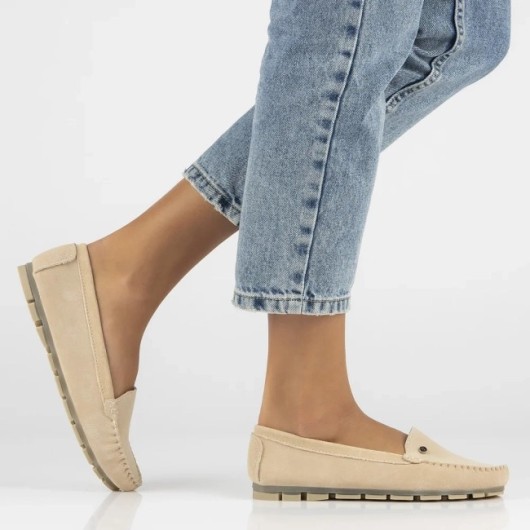 Skórzane mokasyny Filippo  beżowe zamszowe