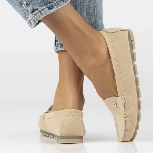 Skórzane mokasyny Filippo  beżowe zamszowe