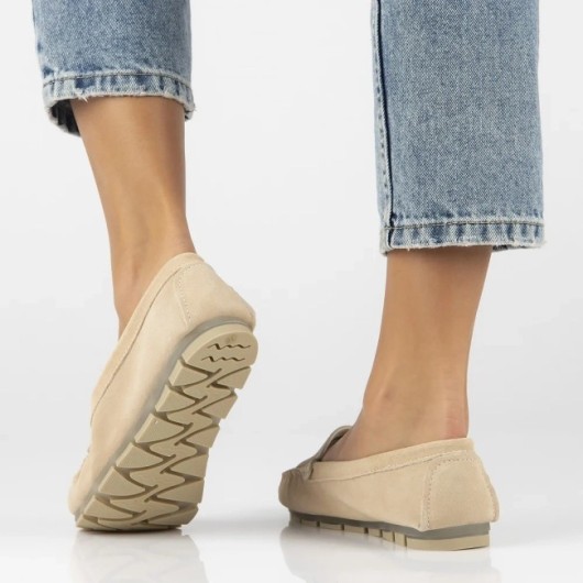 Skórzane mokasyny Filippo  beżowe zamszowe