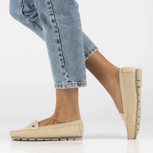 Skórzane mokasyny Filippo  beżowe zamszowe