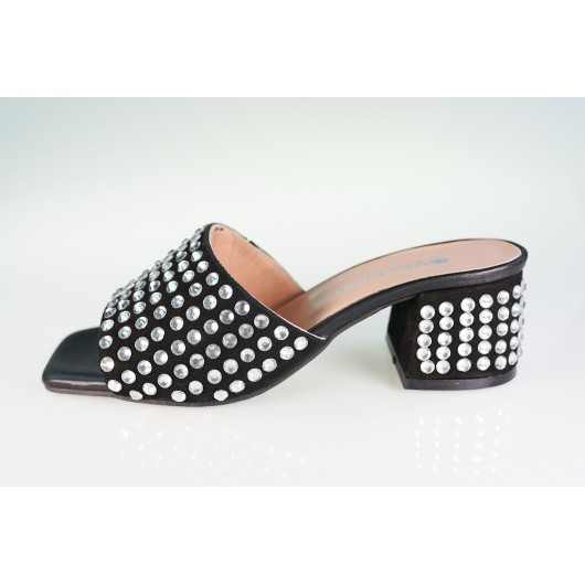 Klapki wizytowe z cyrkoniami czarne Vacarro