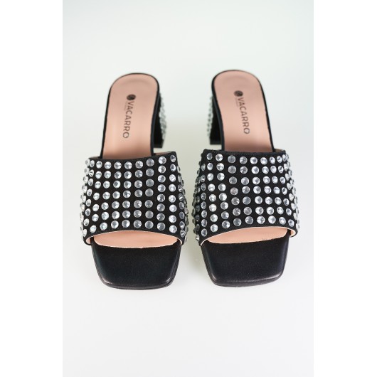 Klapki wizytowe z cyrkoniami czarne Vacarro