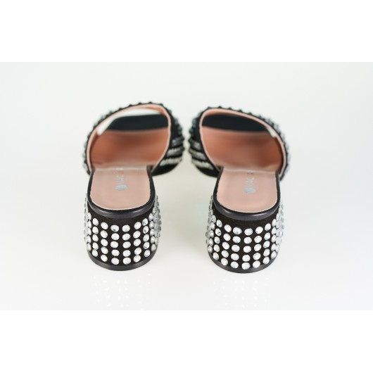 Klapki wizytowe z cyrkoniami czarne Vacarro