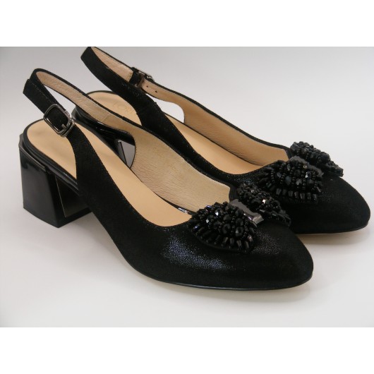 Czółóenka  wizytowe skórzane z ozdobą czarne Loretta Vitale C3821