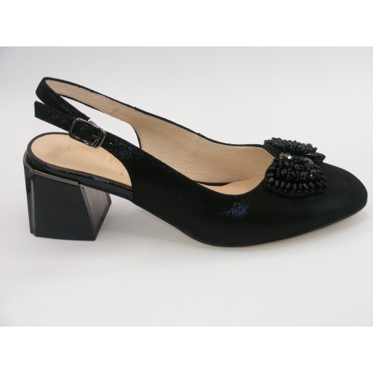 Czółóenka  wizytowe skórzane z ozdobą czarne Loretta Vitale C3821