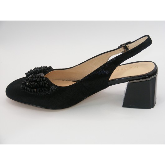 Czółóenka  wizytowe skórzane z ozdobą czarne Loretta Vitale C3821