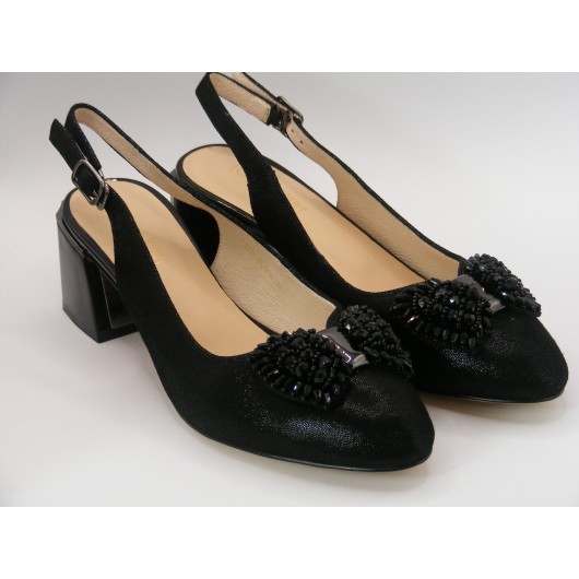Czółóenka  wizytowe skórzane z ozdobą czarne Loretta Vitale C3821