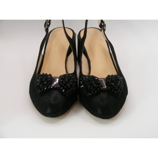 Czółóenka  wizytowe skórzane z ozdobą czarne Loretta Vitale C3821