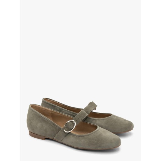 Oliwkowe baleriny ze srebrną klamrą Ryłko