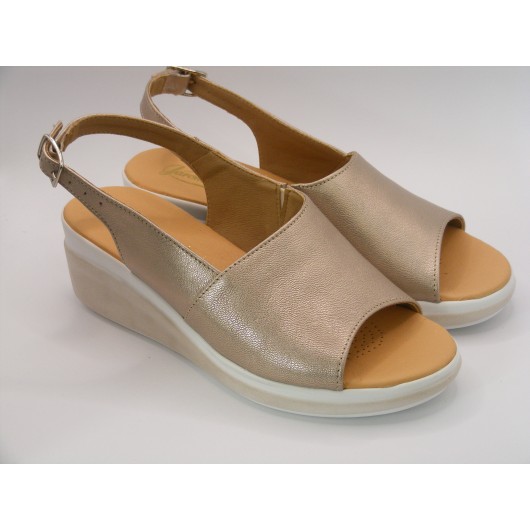 Sandały damskie na koturnie Jaromin 12 platynowe