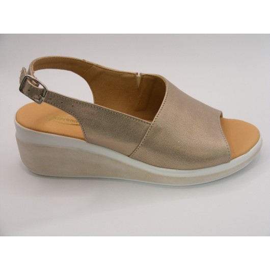 Sandały damskie na koturnie Jaromin 12 platynowe