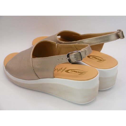 Sandały damskie na koturnie Jaromin 12 platynowe