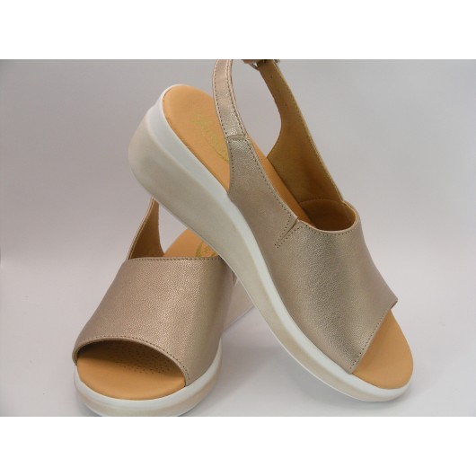 Sandały damskie na koturnie Jaromin 12 platynowe
