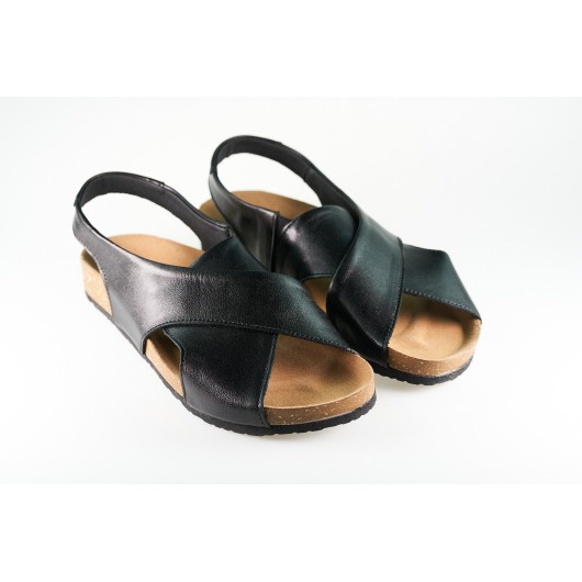 Czarne sandały Brodacz7819 na płaskim spodzie fusbet