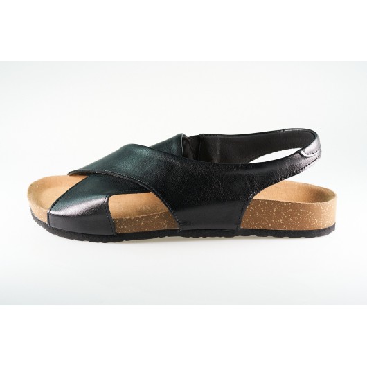 Czarne sandały Brodacz7819 na płaskim spodzie fusbet