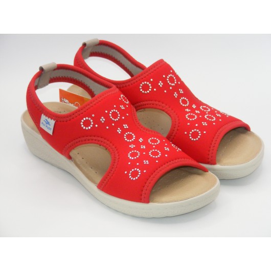 Damskie sandałki Fly Flot z elastycznego stretch w kolorze czerwonym – komfort i styl na co dzień