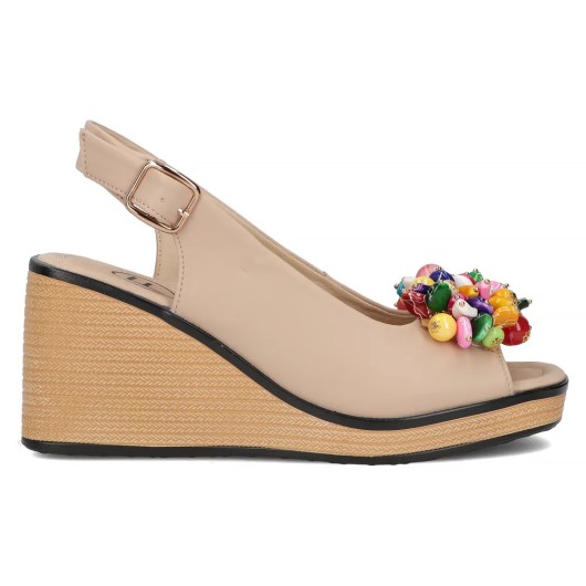 Skórzane sandały na koturnie Filippo DS6021/25 BE beżowe