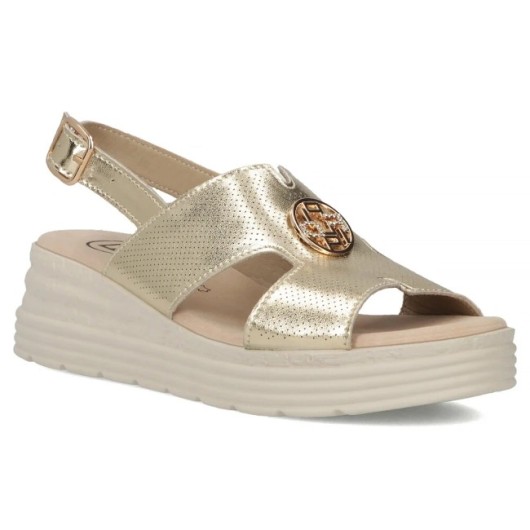 Skórzane sandały na koturnie Filippo DS6712/25 GO złote