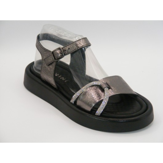 Damskie sandały Ravini ciemne srebro – skórzane na platformie, eleganckie i wygodne