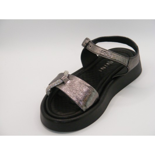 Damskie sandały Ravini ciemne srebro – skórzane na platformie, eleganckie i wygodne