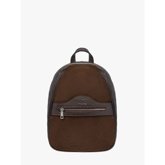 Brązowy plecak Ryłko średniej wielkości z łączonych skór