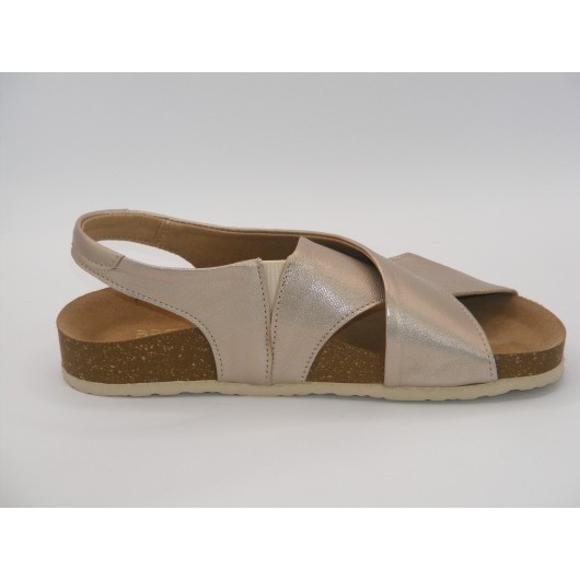 Platynowe sandały damskie Brodacz – skórzane, płaskie, z wygodnym fusbetem