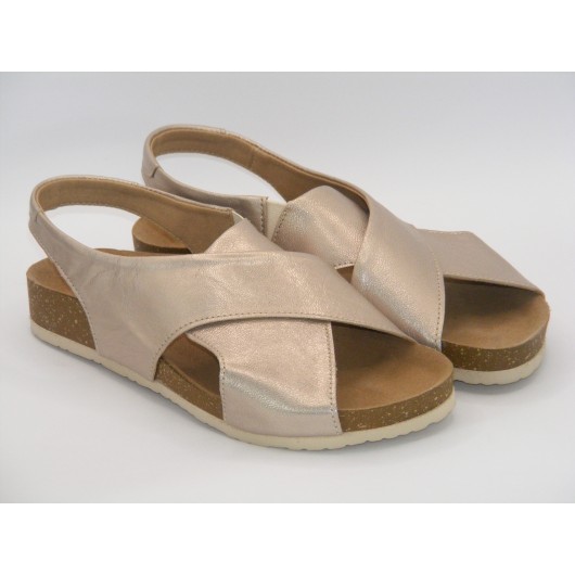 Platynowe sandały damskie Brodacz – skórzane, płaskie, z wygodnym fusbetem