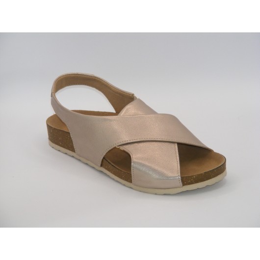 Platynowe sandały damskie Brodacz – skórzane, płaskie, z wygodnym fusbetem