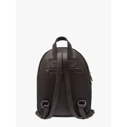 Brązowy plecak Ryłko średniej wielkości z łączonych skór