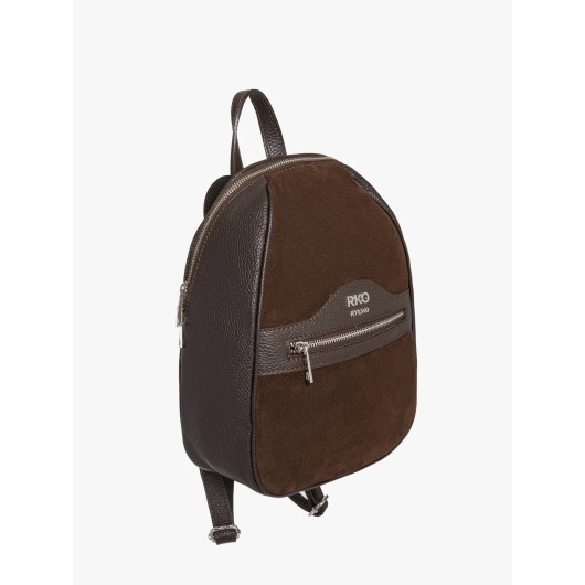Brązowy plecak Ryłko średniej wielkości z łączonych skór