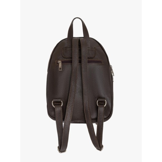 Brązowy plecak Ryłko średniej wielkości z łączonych skór