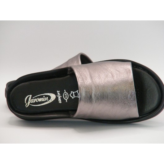 Jaromin klapki damskie skórzane srebrne – elegancja i wygoda na lato