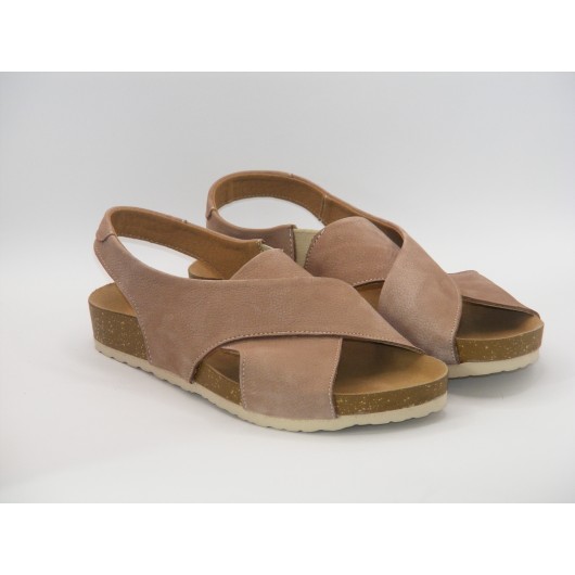 Jaromin sandały damskie skórzane na fusbecie – ciemny beż, komfort i styl na lato