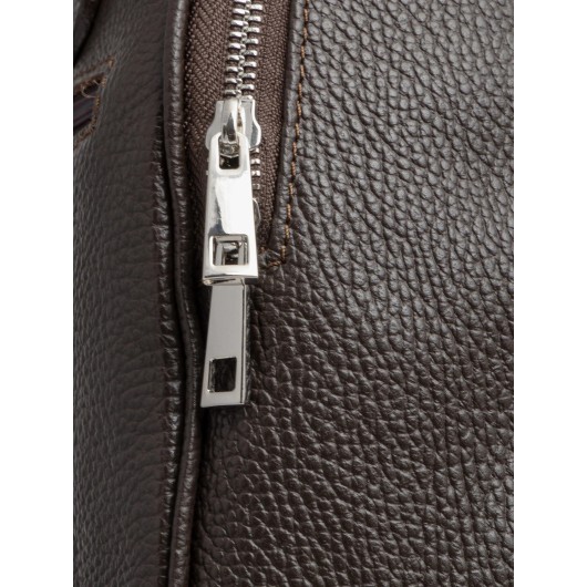 Brązowy plecak Ryłko średniej wielkości z łączonych skór