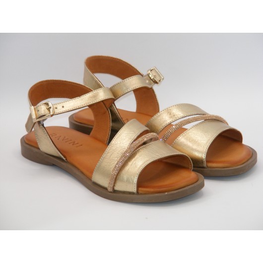 Złote skórzane sandałki Ravini – subtelny blask i wygoda każdego dnia