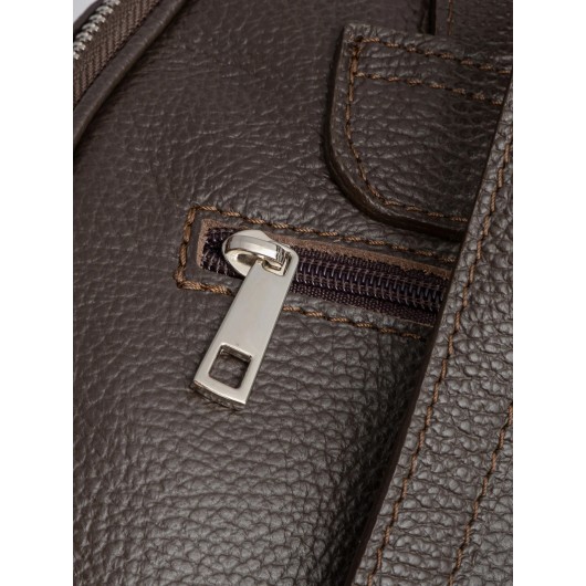 Brązowy plecak Ryłko średniej wielkości z łączonych skór